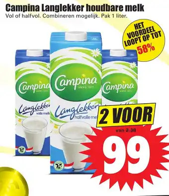 Dirk Campina langleker houdbare melk 1L aanbieding