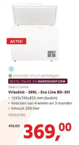 HANOS Vrieskist - 299L - Eco Line BD-351 aanbieding