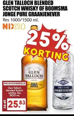 De Boerenschuur Glen Talloch Blended Scotch Whisky of Boomsma Jonge Pure Graanjenever aanbieding