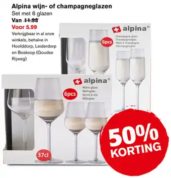 Hoogvliet Alpina wijn- of champagneglazen aanbieding