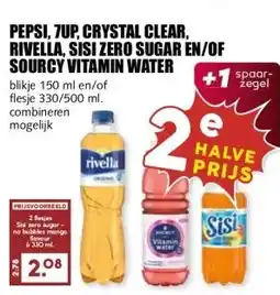 MCD Supermarkt PEPSI, 7UP, CRYSTAL CLEAR, RIVELLA, SISI ZERO SUGAR EN/OF SOURCY VITAMIN WATER aanbieding