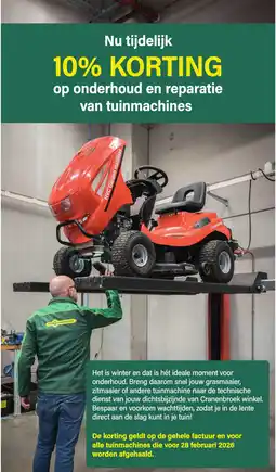 Van Cranenbroek Op onderhoud en reparatie van tuinmachines aanbieding