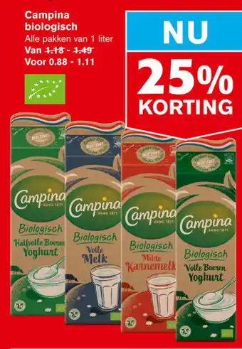 Hoogvliet Campina Biologisch 1l aanbieding