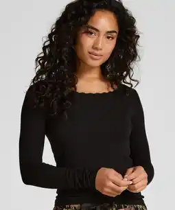 Hunkemoller Hunkemöller Jersey pyjamatop met lange mouwen Zwart aanbieding