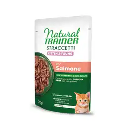 Zooplus 56x 70g Natural Trainer Straccetti Kitten & Jonge reepjes in saus zalm nat kattenvoer aanbieding