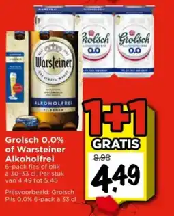 Vomar Voordeelmarkt Grolsch 0.0% of Warsteiner Alkoholfrei aanbieding