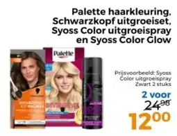 Trekpleister Palette haarkleuring, Schwarzkopf uitgroeiset, Syoss Color uitgroeispray en Syoss Color Glow aanbieding