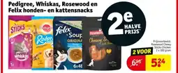 Kruidvat Pedigree, Whiskas, Rosewood en Felix honden en kattensnacks aanbieding