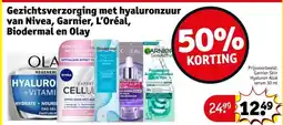 Kruidvat Gezichtsverzorging met hyaluronzuur van Nivea, Garnier, L'Oréal, Biodermal en Olay aanbieding