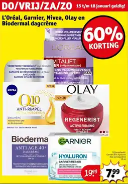 Kruidvat L'Oréal, Garnier, Nivea, Olay en Biodermal dagcrème aanbieding