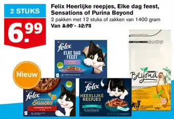 Hoogvliet Felix Heerlijke reepjes, Elke dag feest, Sensations of Purina Beyond 2*12st/1.4kg aanbieding