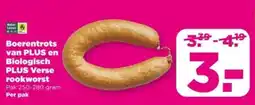 PLUS Boerentrots van PLUS en Biologisch PLUS Verse rookworst aanbieding
