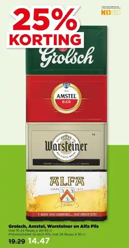 PLUS Grolsch, Amstel, Warsteiner en Alfa Pils aanbieding