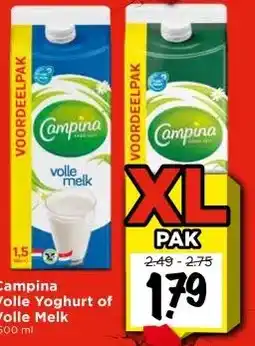 Vomar Voordeelmarkt Campina Volle Yoghurt of Volle Melk aanbieding
