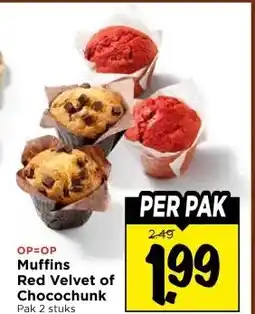Vomar Voordeelmarkt Muffins Red Velvet of Chocochunk aanbieding