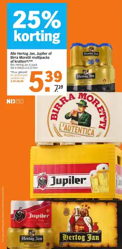 Albert Heijn Alle Hertog Jan, Jupiler of Birra Moretti multipacks of kratten aanbieding