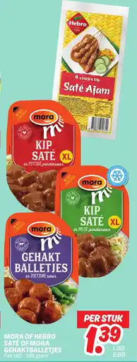 Dekamarkt Mora of hebro sate of mora gehaktballetjes aanbieding