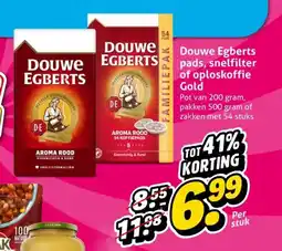 Hoogvliet Douwe Egberts pads, snelfilter of oploskoffie Gold aanbieding