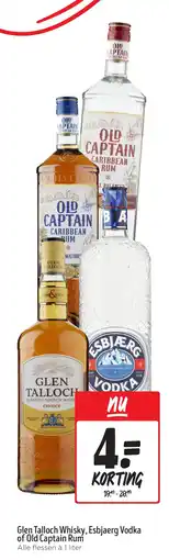 Jumbo Glen Talloch Whisky, Esbjaerg Vodka of Old Captain Rum aanbieding