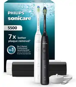 MediaMarkt PHILIPS Sonicare 5500 Series Duopack incl. 2 Reisetuis HX7119/02 Elektrische tandenborstel Zwart aanbieding
