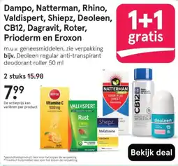 Etos Dampo, Natterman, Rhino, Valdispert, Shiepz, Deoleen, CB12, Dagravit, Roter, Prioderm en Eroxon aanbieding