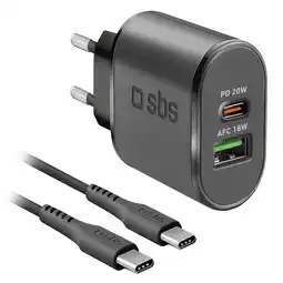 MediaMarkt Sbs Mobile Wall Charger Usb-c 20w & Usb-a 18w Black + Kabel 1.5m Thuislader aanbieding