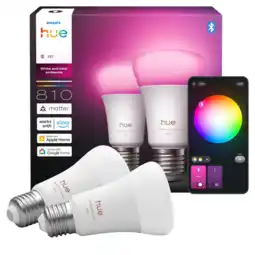 MediaMarkt Philips Hue Led A60 Bulb Wit En Gekleurd Licht E27 Fitting 2-pack Slimme Ledlamp aanbieding