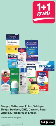Etos Dampo, Natterman, Rhino, Valdispert, Shiepz, Deoleen, CB12, Dagravit, Roter vitamine, Prioderm en Eroxon aanbieding