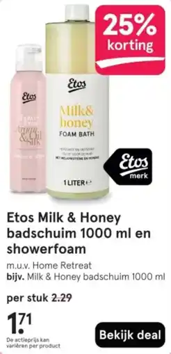 Etos Etos Milk & Honey badschuim en showerfoam aanbieding