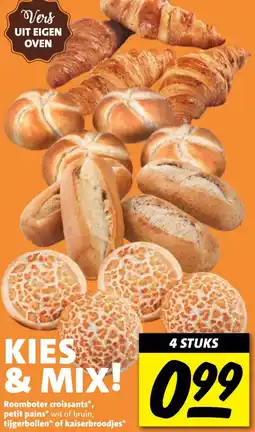 Nettorama Roomboter croissants, petit pains, tijgerbollen of kaiserbroodjes aanbieding