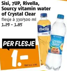 Poiesz Sisi, 7UP, Rivella, Sourcy vitamin water of Crystal Clear aanbieding