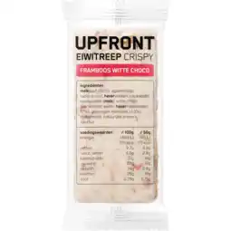 Jumbo Upfront Eiwitreep Cripsy Witte Choco Framboos 50 g aanbieding