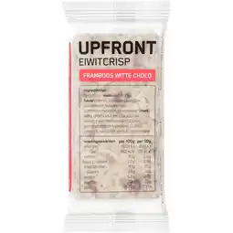 Jumbo Upfront Eiwitreep Cripsy Witte Choco Framboos 50 g aanbieding