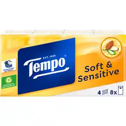 Jumbo Tempo Natural & Soft 8 x 9 zakdoekjes aanbieding