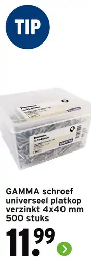 GAMMA Gamma schroef universeel platkop verzinkt 4x40 mm aanbieding