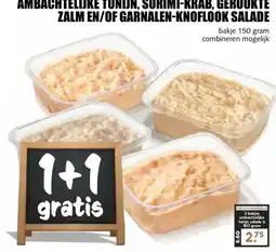 MCD Supermarkt AMBACHTELIJKE TONIJN, SURIMI-KRAB, GEROOKTE ZALM EN/OF GARNALEN-KNOFLOOK SALADE aanbieding