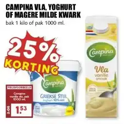 MCD Supermarkt CAMPINA VLA, YOGHURT OF MAGERE MILDE KWARK aanbieding