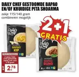 MCD Supermarkt DAILY CHEF GESTOOMDE BAPAO EN/OF KRUIDIGE PITA SHOARMA aanbieding