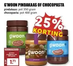 MCD Supermarkt G'WOON PINDAKAAS OF CHOCOPASTA aanbieding