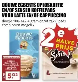 MCD Supermarkt DOUWE EGBERTS OPLOSKOFFIE EN/OF SENSEO KOFFIEPADS VOOR LATTE EN/OF CAPPUCCINO aanbieding