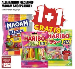 MCD Supermarkt ALLE HARIBO FIZZ EN/OF MAOAM SNOEPZAKKEN aanbieding
