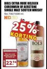 MCD Supermarkt BOLS EXTRA OUDE BELEGEN CORENWIJN OF AERSTONE SINGLE MALT SCOTCH WHISKY aanbieding