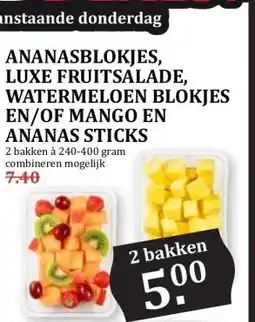 MCD Supermarkt ANANASBLOKJES, LUXE FRUITSALADE, WATERMELOEN BLOKJES EN/OF MANGO EN ANANAS STICKS aanbieding