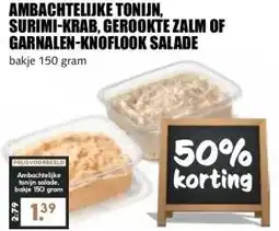 MCD Supermarkt AMBACHTELIJKE TONIJN, SURIMI-KRAB, GEROOKTE ZALM OF GARNALEN-KNOFLOOK SALADE aanbieding