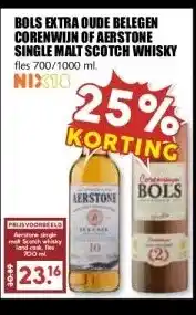 MCD Supermarkt BOLS EXTRA OUDE BELEGEN CORENWIJN OF AERSTONE SINGLE MALT SCOTCH WHISKY aanbieding
