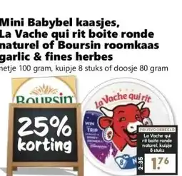 CoopCompact Mini Babybel kaasjes, La Vache qui rit boite ronde naturel of Boursin roomkaas garlic & fines herbes aanbieding