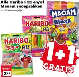 CoopCompact Alle Haribo F!zz en/of Maoam snoepzakken aanbieding