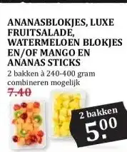 CoopCompact ANANASBLOKJES, LUXE FRUITSALADE, WATERMELOEN BLOKJES EN/OF MANGO EN ANANAS STICKS aanbieding