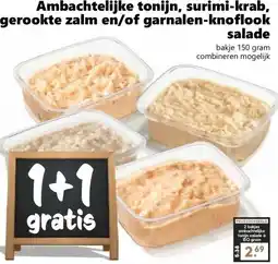 Coop Ambachtelijke tonijn, surimi-krab, gerookte zalm en/of garnalen-knoflook salade aanbieding