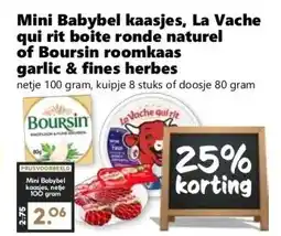Coop Mini Babybel kaasjes, La Vache qui rit boite ronde naturel of Boursin roomkaas garlic & fines herbes aanbieding